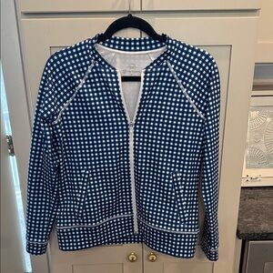 Talbots Navy and White Gingham Zip Jacket